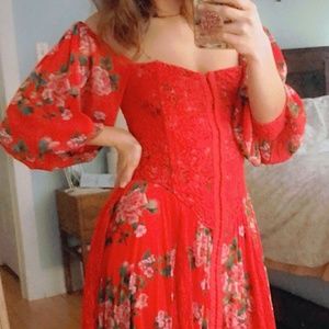 Anthropologie Free People HAH red floral Maiden Memphis Victorian dress XS NWT